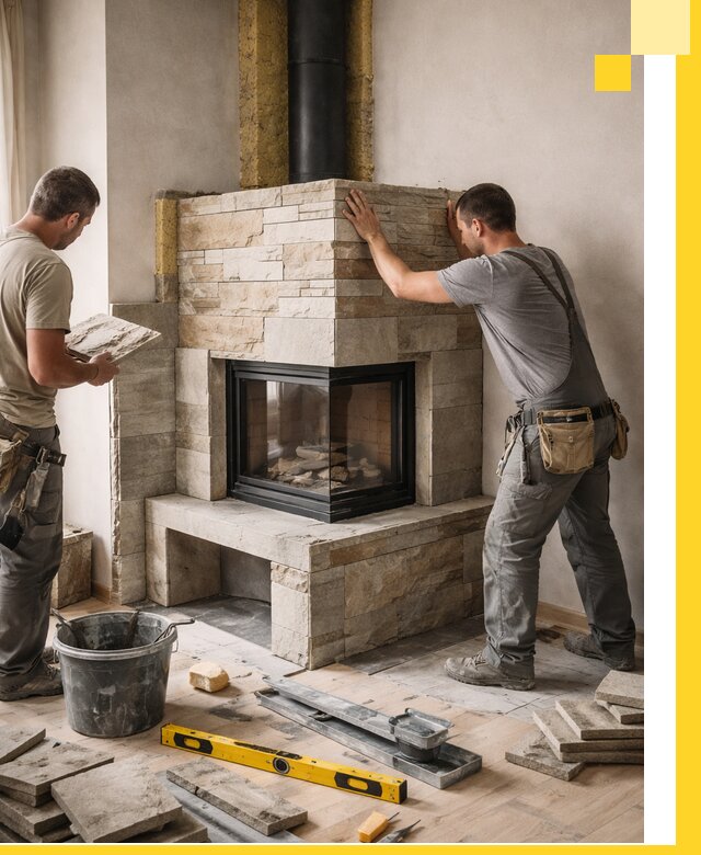 Угловые камины под ключ проект, монтаж и отделка в Лангепасе