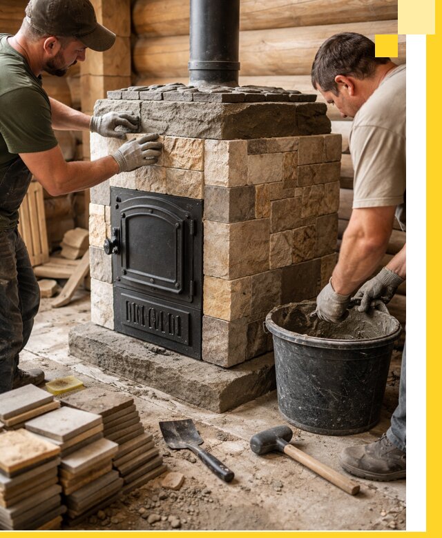 Облицовка банной печи под ключ в Лангепасе: камень и плитка