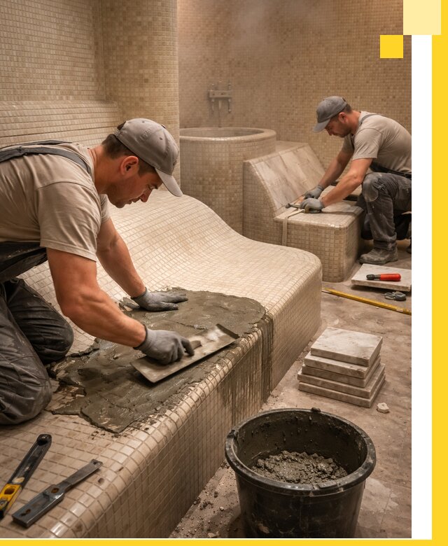 Лежаки для хамама под ключ в Лангепасе, проект и монтаж