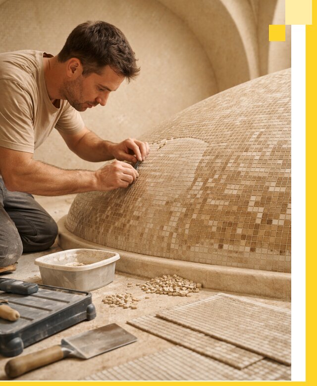 Профессиональная укладка мозаики для хамама под ключ в Лангепасе